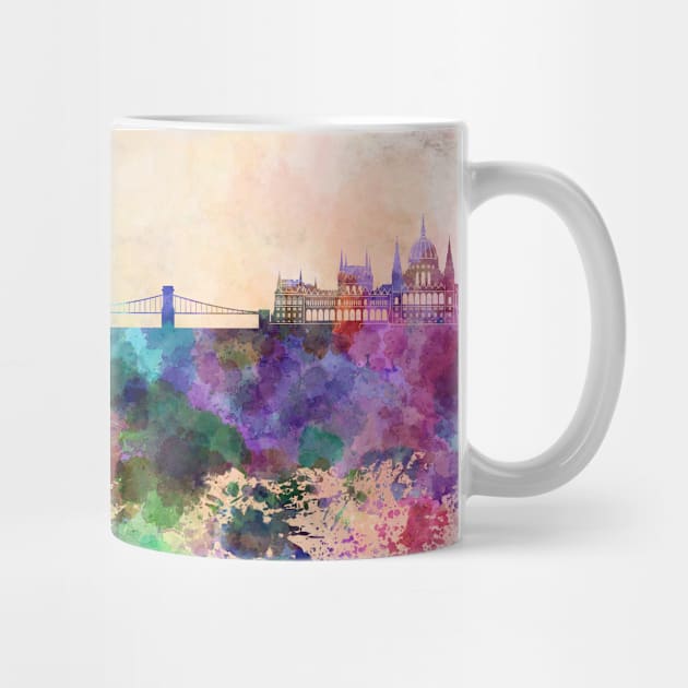 Budapest skyline in watercolor background by PaulrommerArt